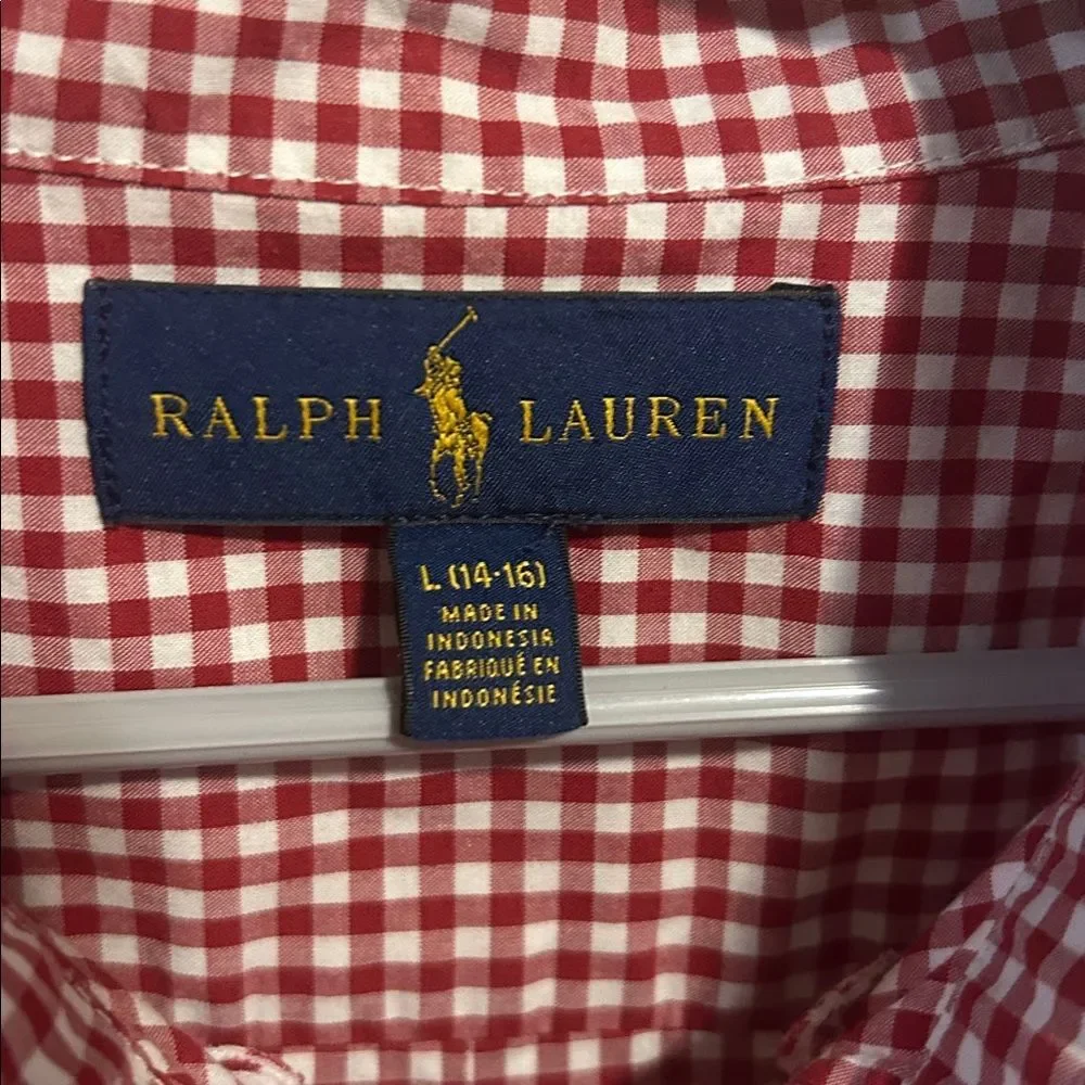 Ralph Lauren Boys Long Sleeve Button Down Shirt Red Check Pattern. Size Large